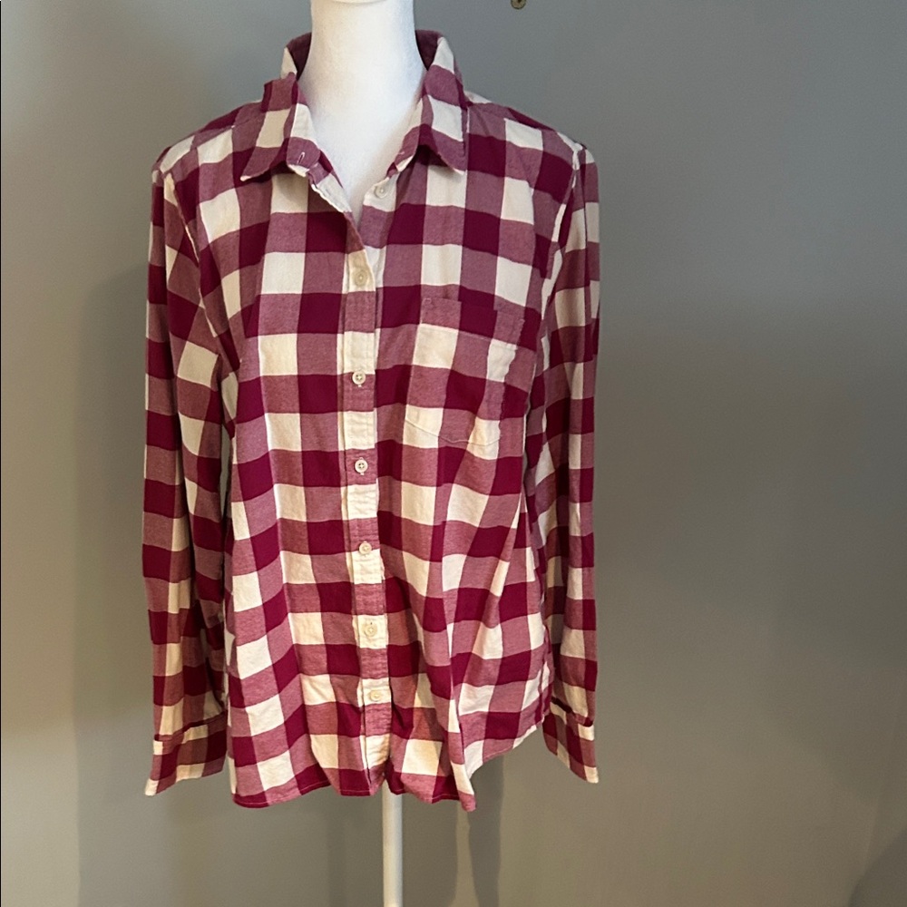 J. Crew Red and White Checkered Flannel Blouse